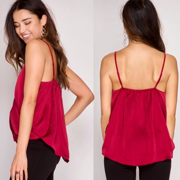 "Suri" Spaghetti Straps Satin Surplice Cami - Picture 2 of 3